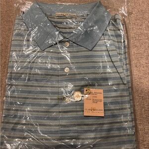 Clark&Gregory Men's LS Polo Blue and Gray Stripes